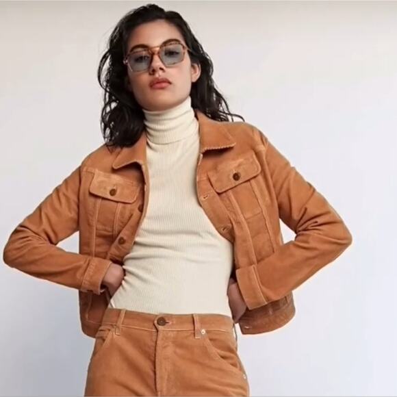 AG Adriano Goldschmied Flacky The Trucker Corduroy Jacket Mud Mustard NWT XS - Picture 8 of 16